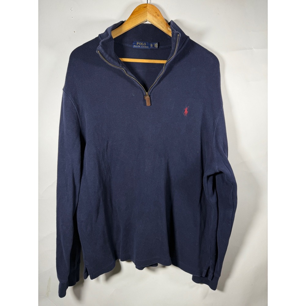 Polo‎ Ralph Lauren Mens Navy Blue Quarter Zip Pullover Sweater XL Tall Red Pony